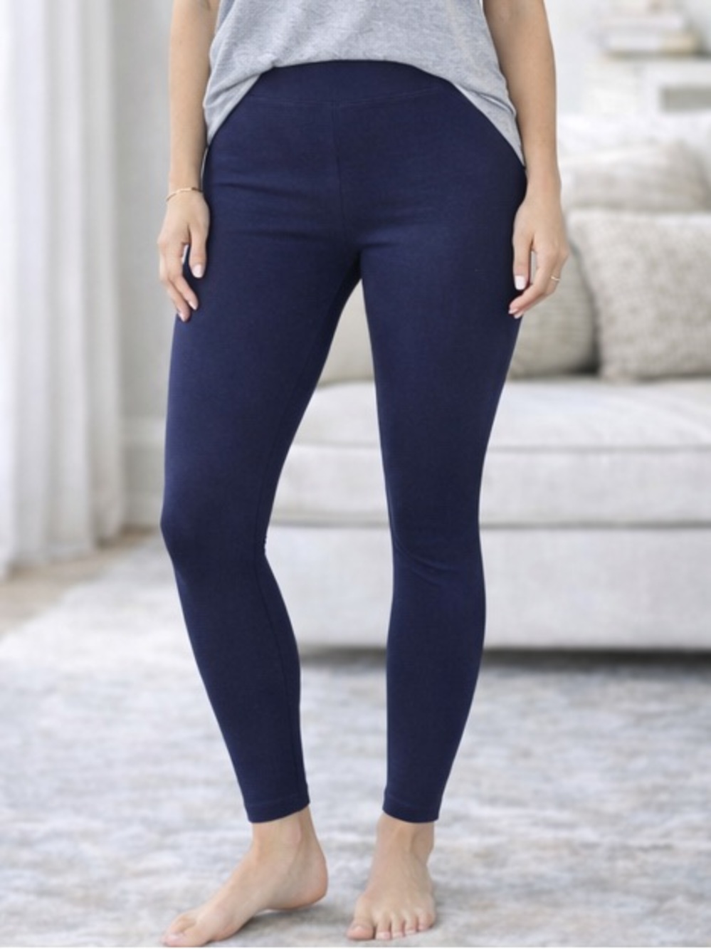 Simply Vera Vera Wang Navy Blue Leggings XL High Rise Cotton Stretch Slim Fit